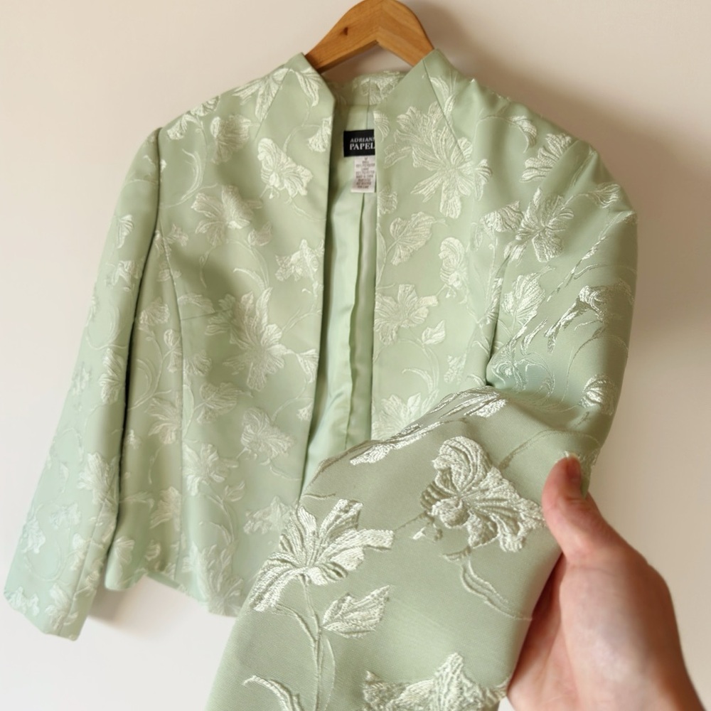Adrianna Papell Muted Green Cocktail Blazer Embroidered M Classic